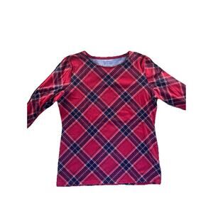 TALBOTS Ladies Bold Plaid Shirt Red With Coordinating Colors T-shirt Size M